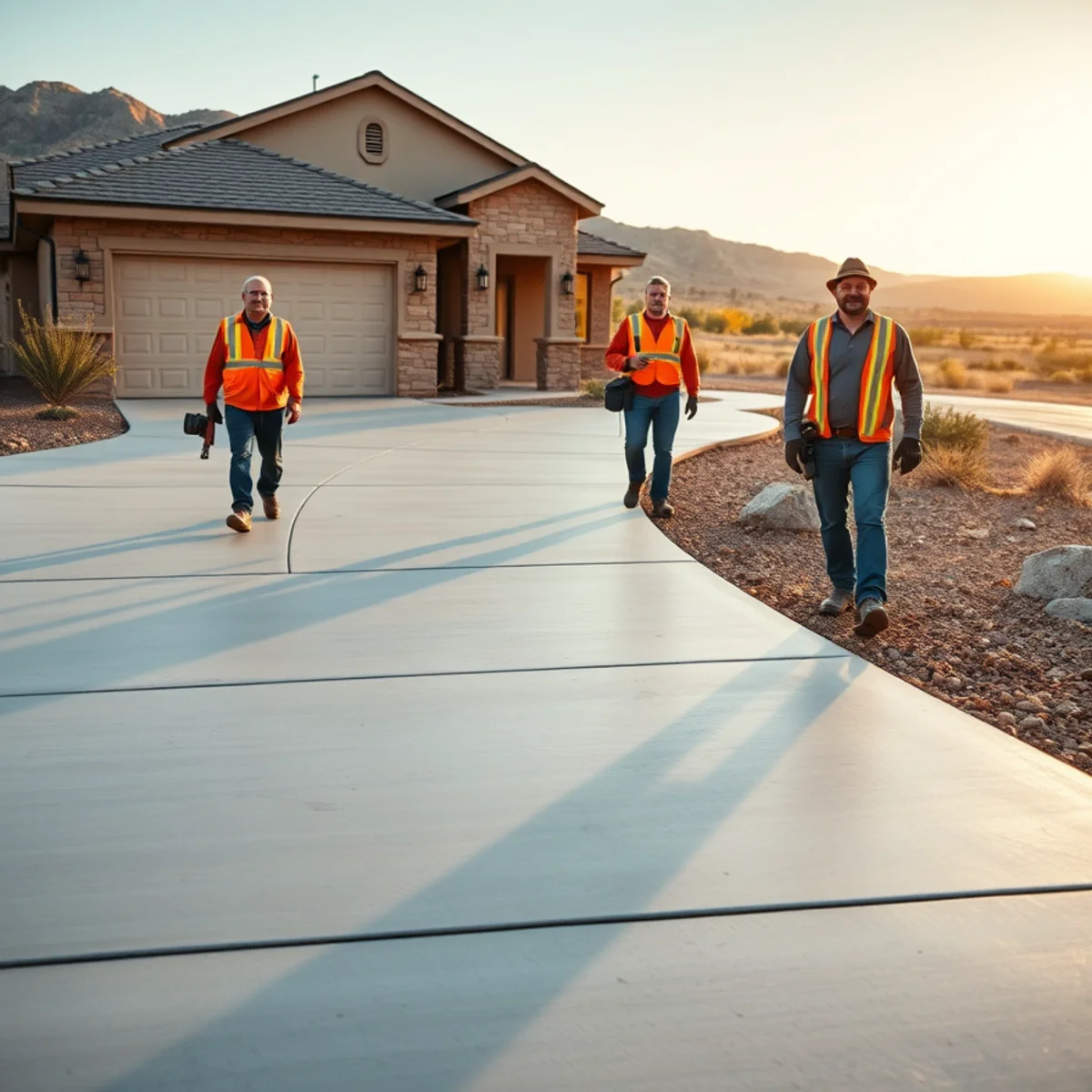 New broom-finish concrete driveway on a Pueblo, CO home showing the clean edges and slope that affect driveway cost