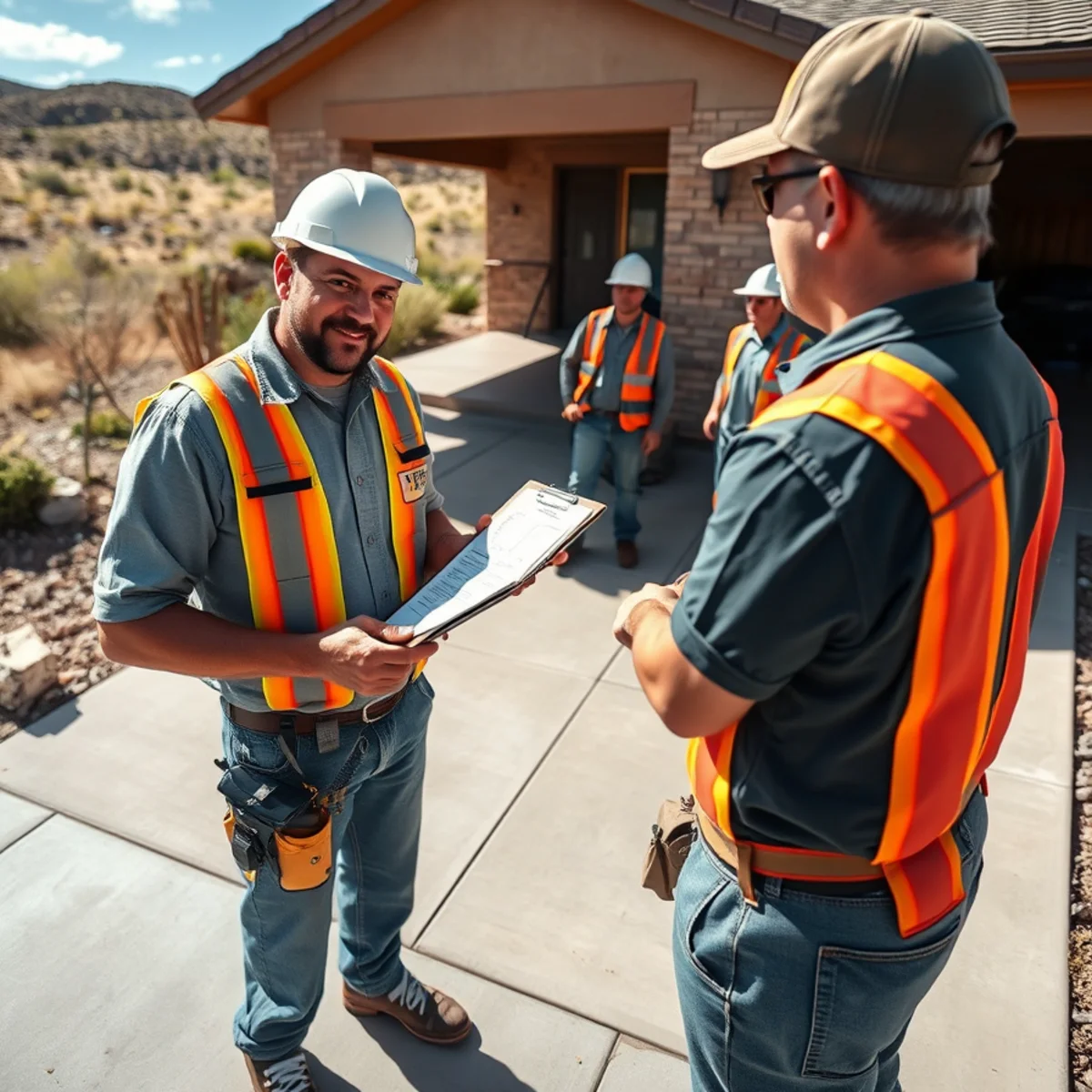 Concrete contractor showing a homeowner proof of license and insurance at a Pueblo, CO home