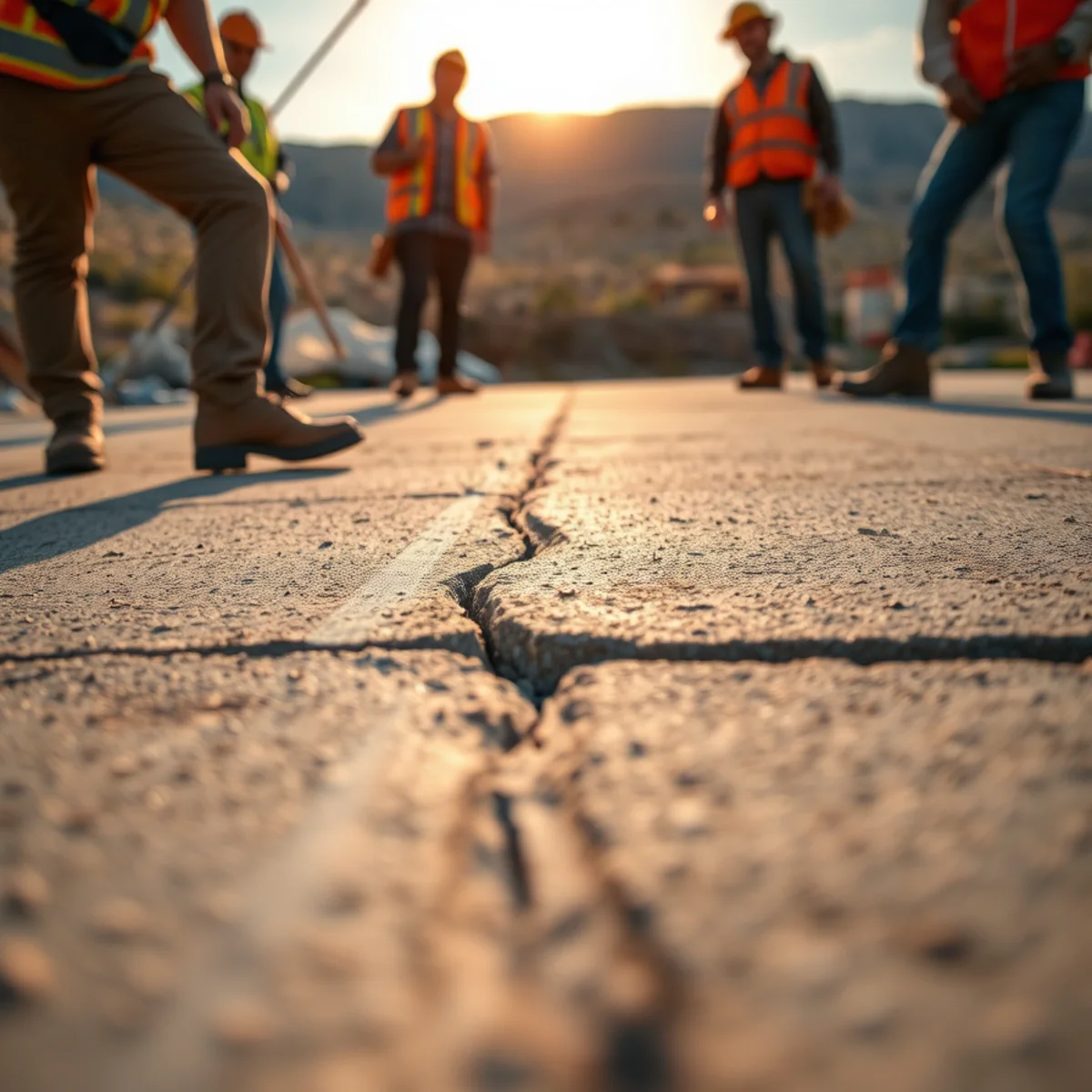Close-up of a hairline shrinkage crack following a tooled control joint on a concrete driveway in Southern Colorado