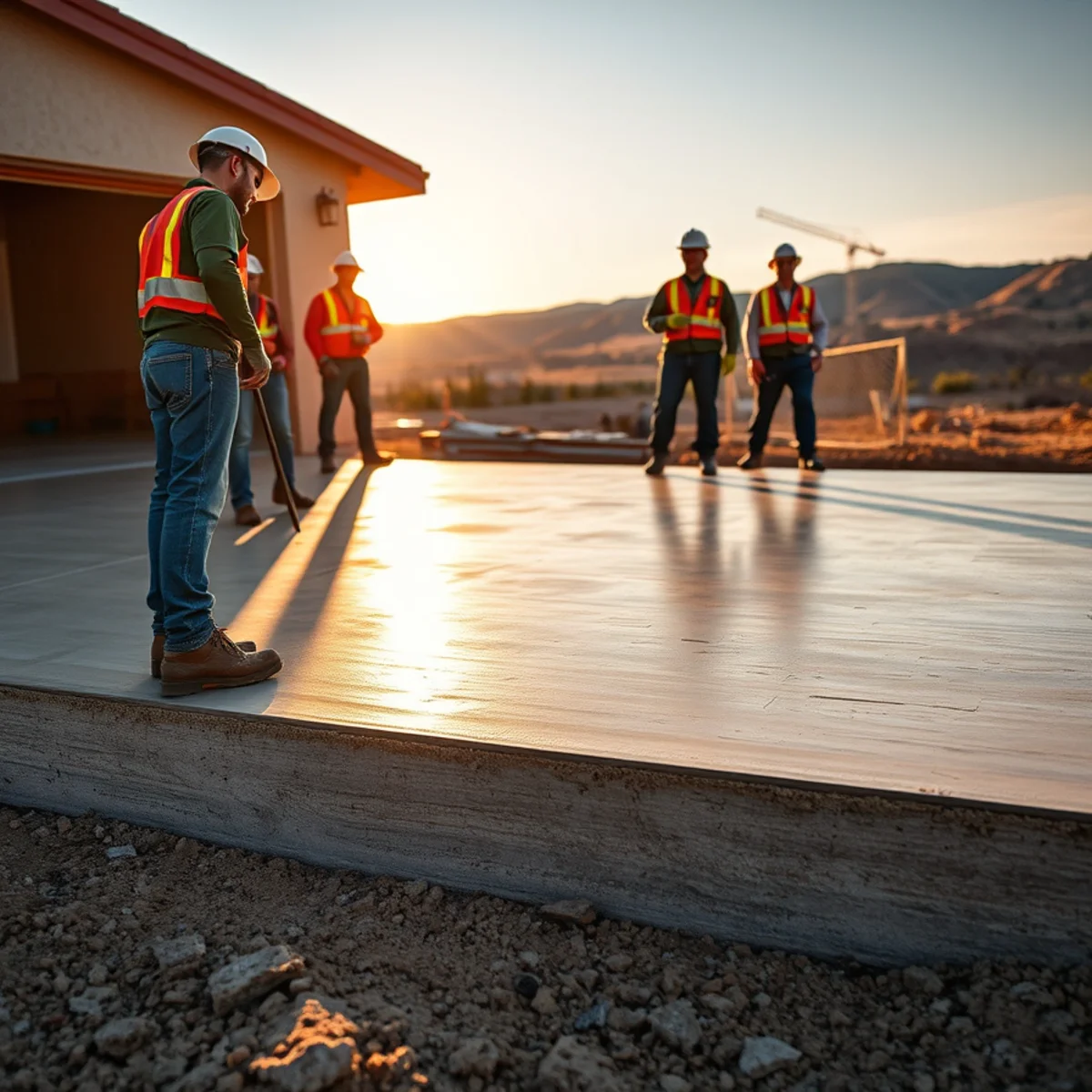 Reinforced concrete slab poured for a detached garage on a Pueblo, CO property with a broom finish