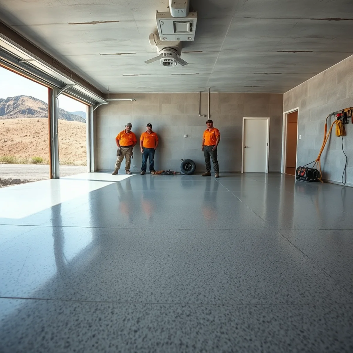 Epoxy flake garage floor coating with a glossy finish in a Pueblo, CO garage