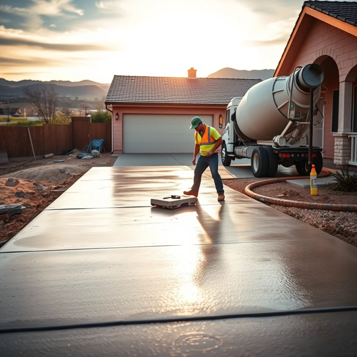M.A.M. Concrete crew finishing a new concrete driveway on a Pueblo, CO home