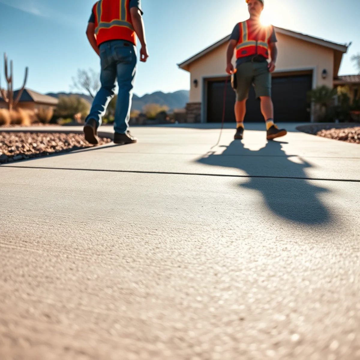 Close-up of a freshly finished concrete driveway by M.A.M. Concrete in Pueblo, CO