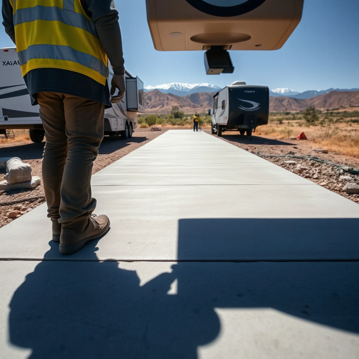 Long reinforced concrete driveway and RV pad on an acreage lot in Pueblo West, CO near Lake Pueblo State Park