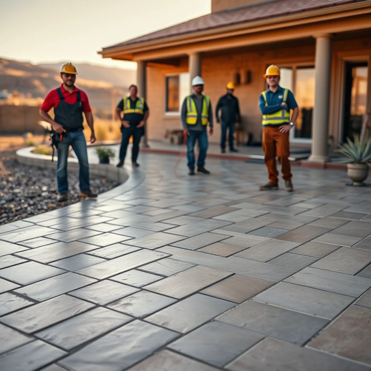 Stamped concrete patio with an ashlar-slate pattern on a Pueblo, CO home